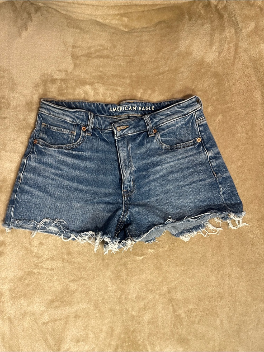 American Eagle Outfitters Distressed Frayed Hem Denim Shorts - Blue